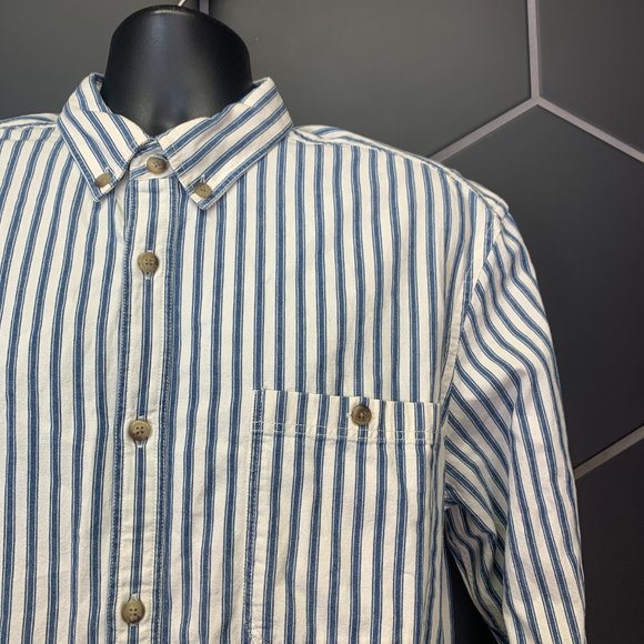 -New! Mens Zara Pinstripe Blue White Button Up Long Sleeve Relaxed Fit Size XL - Picture 2 of 4